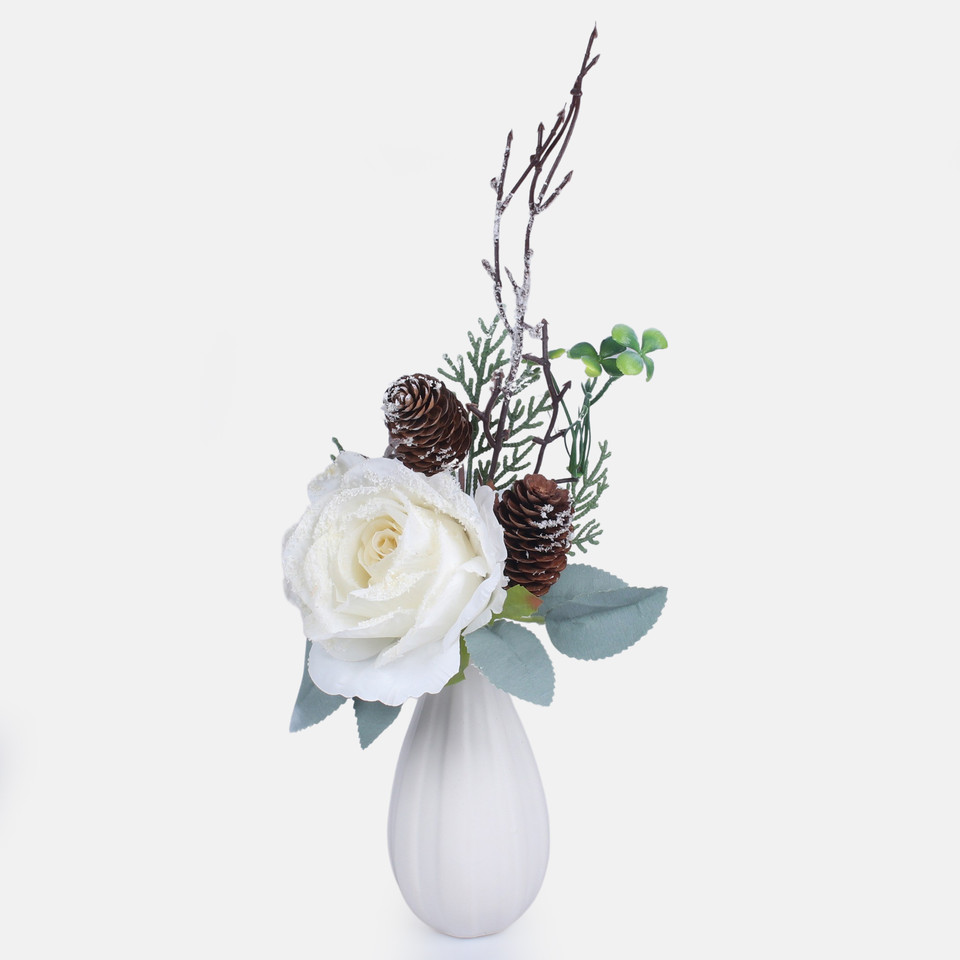 Christmas twig with rose, Cream S928-01