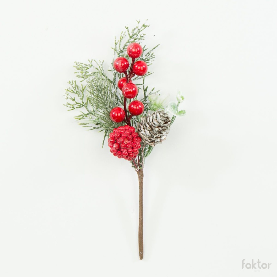 Juniper branch with pine cone and berries, Red XP02-02