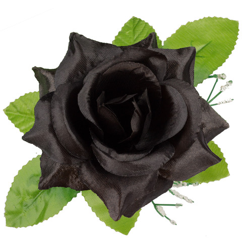 Róża satynowa z listkami, Black W485-28
