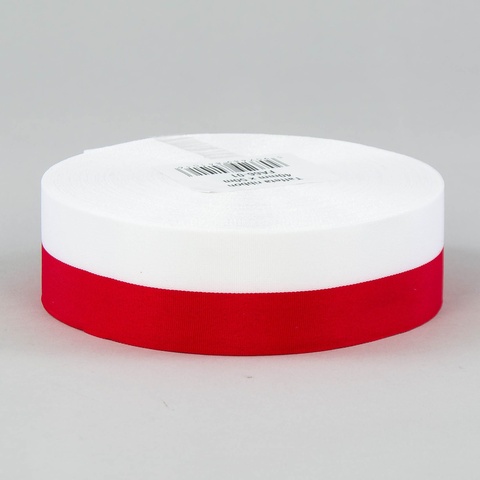 Wstążka z tafty (40mm x 50m), white/red FA66-01