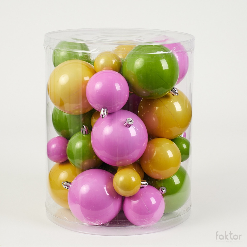 Baubles 36 pcs, Pink/Gold/Green XL65-03