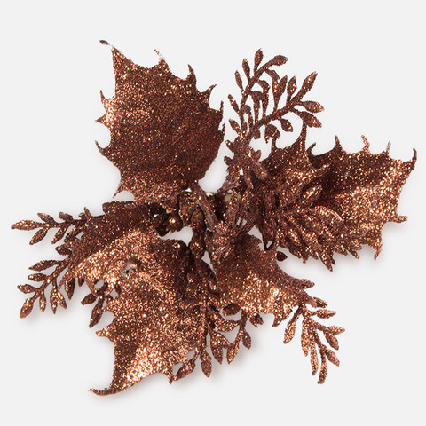 Poinsettia with glitter on a clip, Brown W659S-04