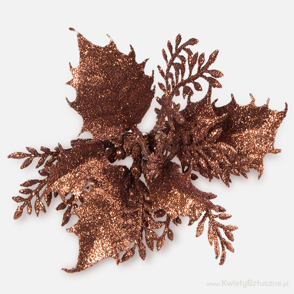 Poinsettia with glitter on a clip, Brown W659S-04