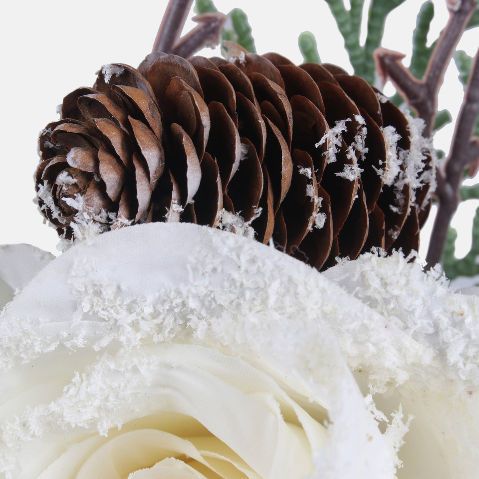 Christmas twig with rose, Cream S928-01