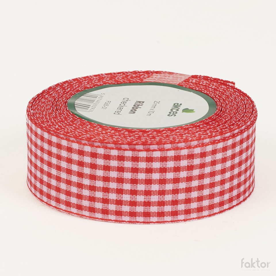 Wstążka – kratka (2,5 cm x 10 m), white/red FS65A-01