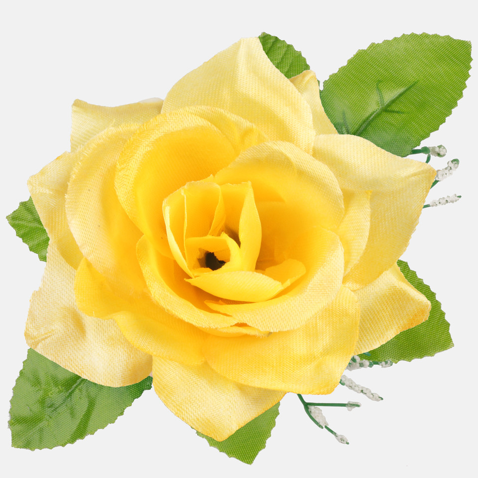 Róża satynowa z listkami, Yellow W485-53