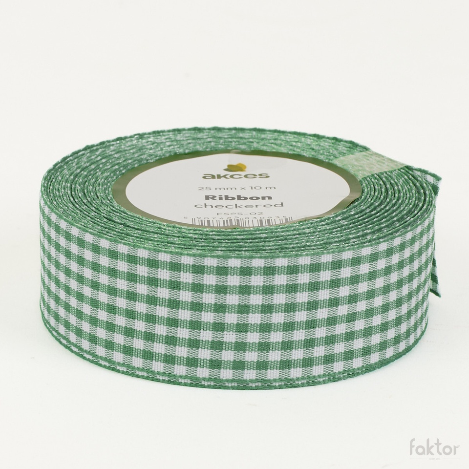 Wstążka – kratka (2,5 cm x 10 m), white/green FS65A-02