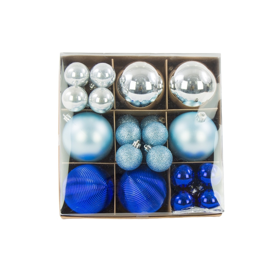 Baubles 18 pcs, #02 dark blue, light blue, silver XL46-X02