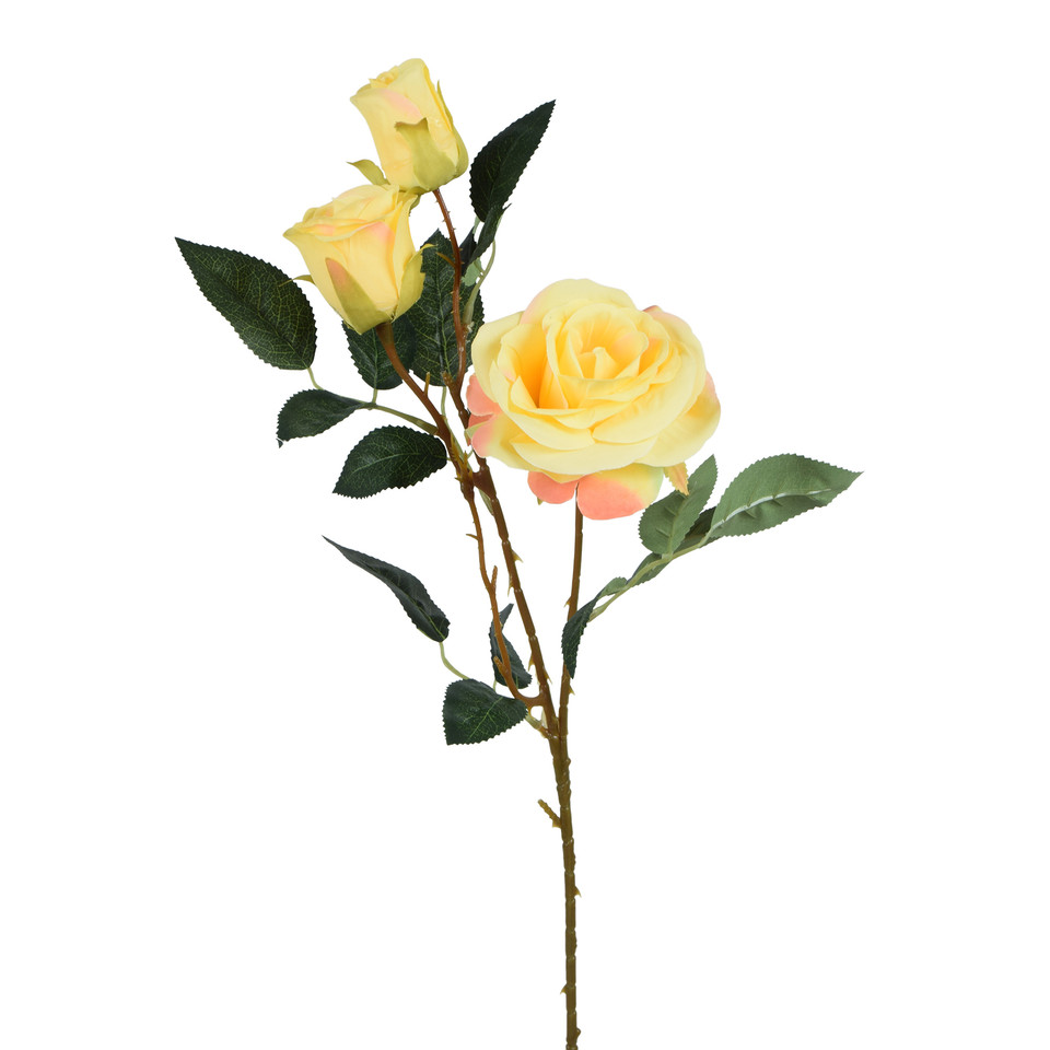 Róża gałązka x3 62 cm, yellow/pink GK446-03