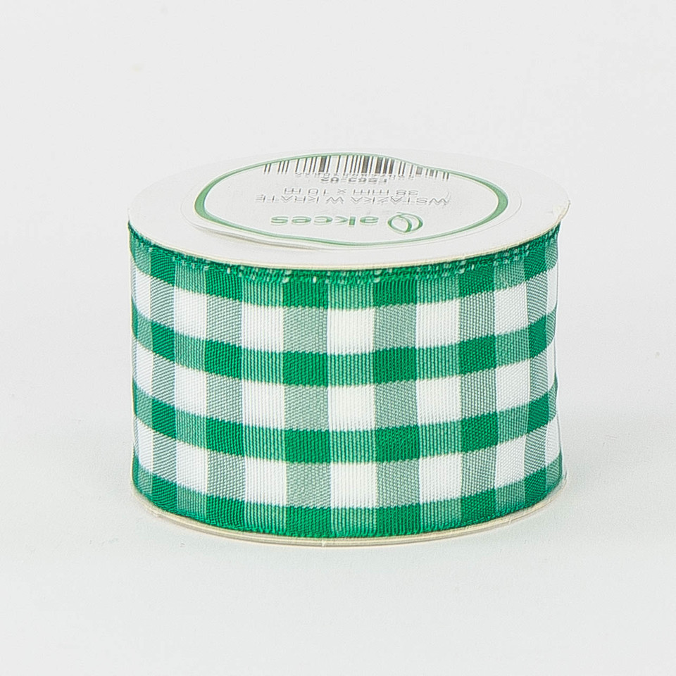 Wstążka – kratka (3,8 cm x 10 m), white/green FS63-02