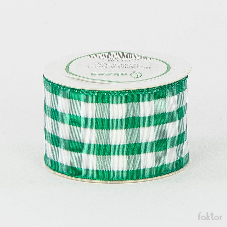 Wstążka – kratka (3,8 cm x 10 m), white/green FS63-02