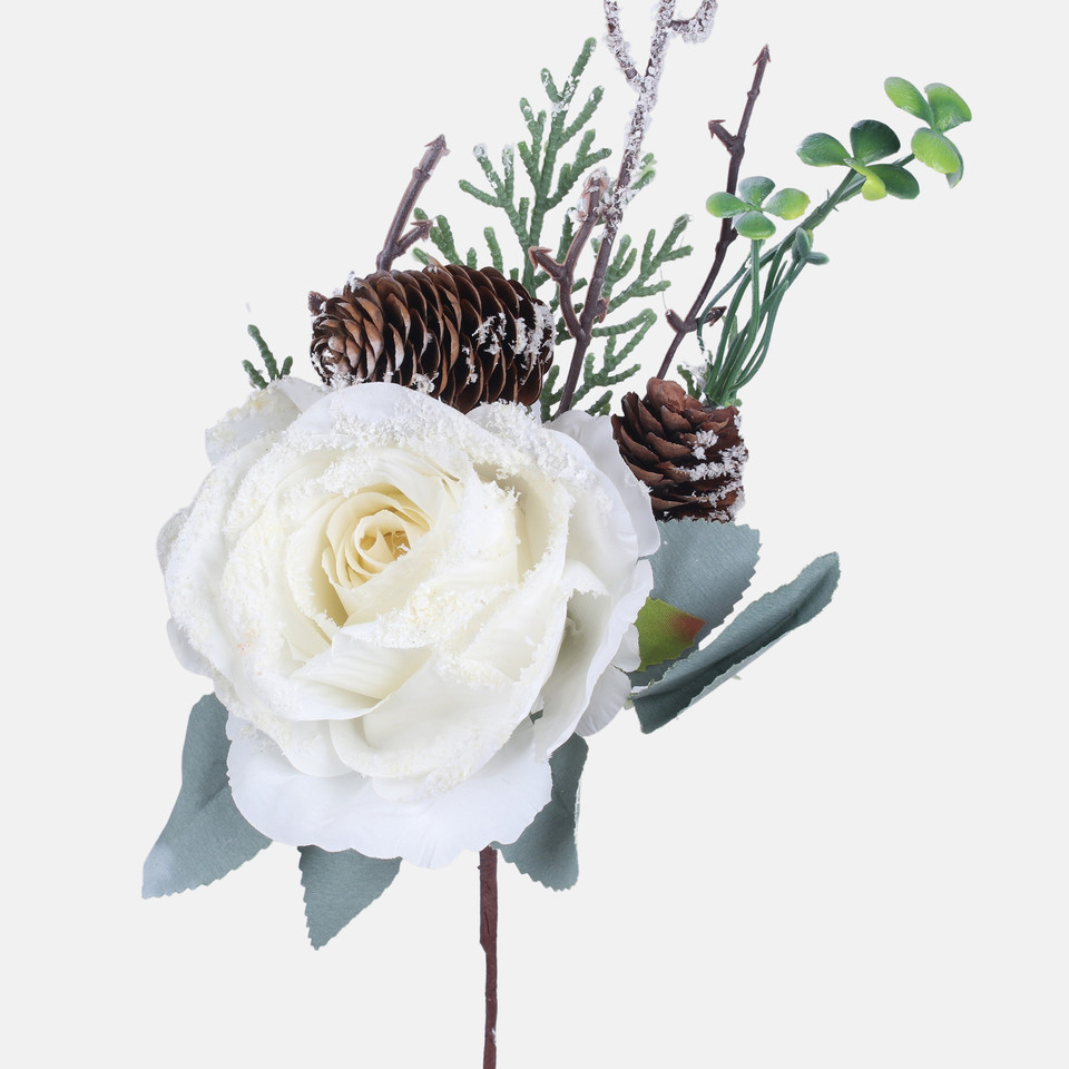 Christmas twig with rose, Cream S928-01