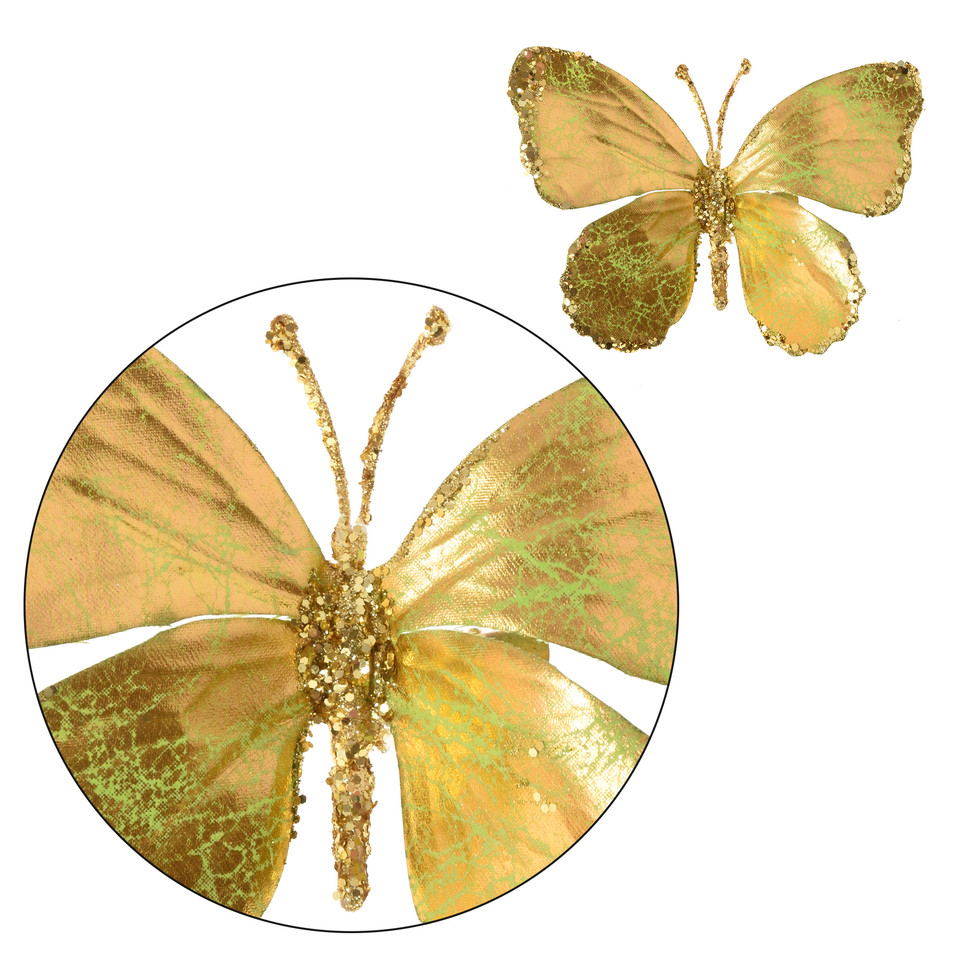 Motyl ozdobny 12 cm, gold-green PM022-00