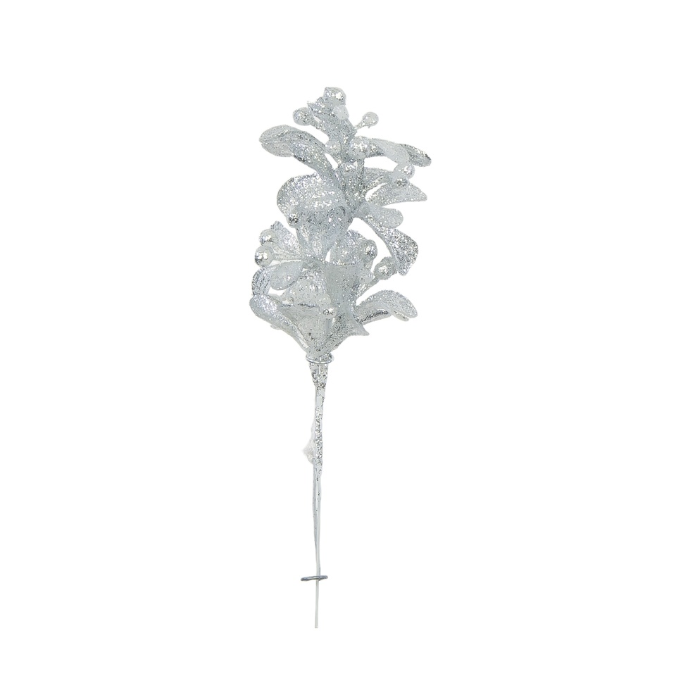 Jemioła gałązka brokat 18 cm, # S silver ZB61-S