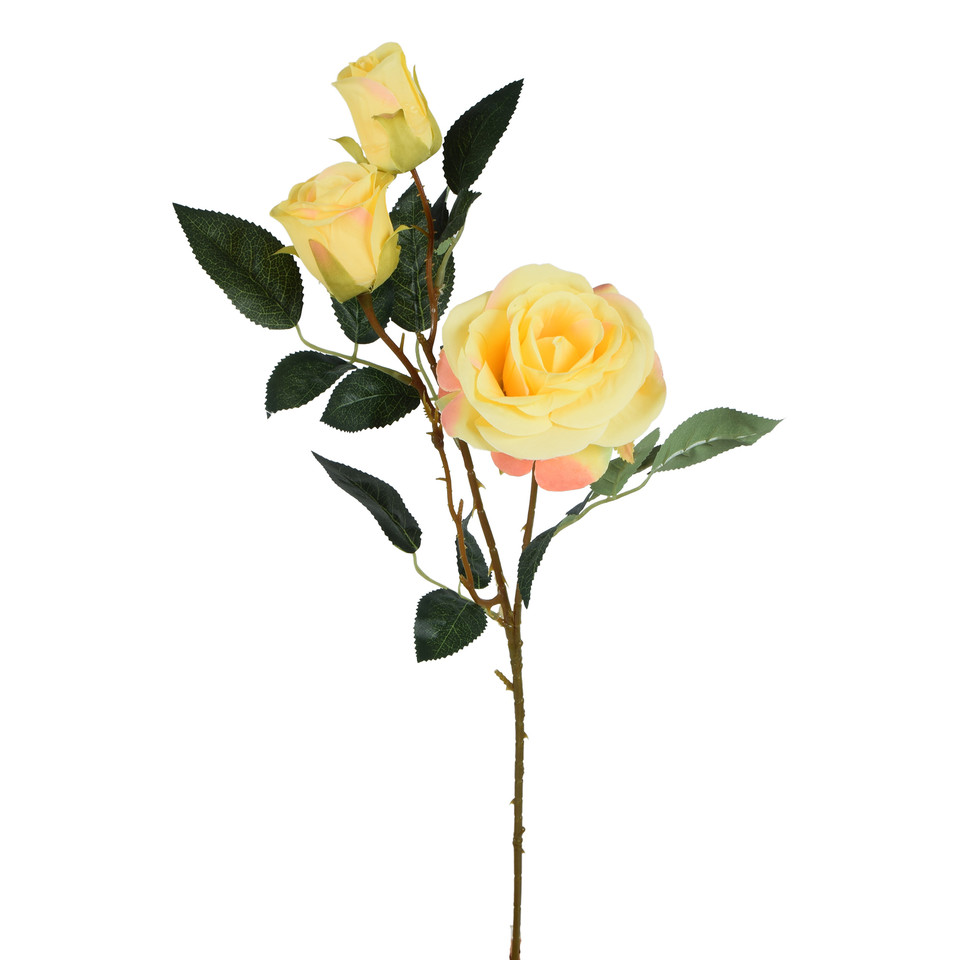 Róża gałązka x3 62 cm, yellow/pink GK446-03