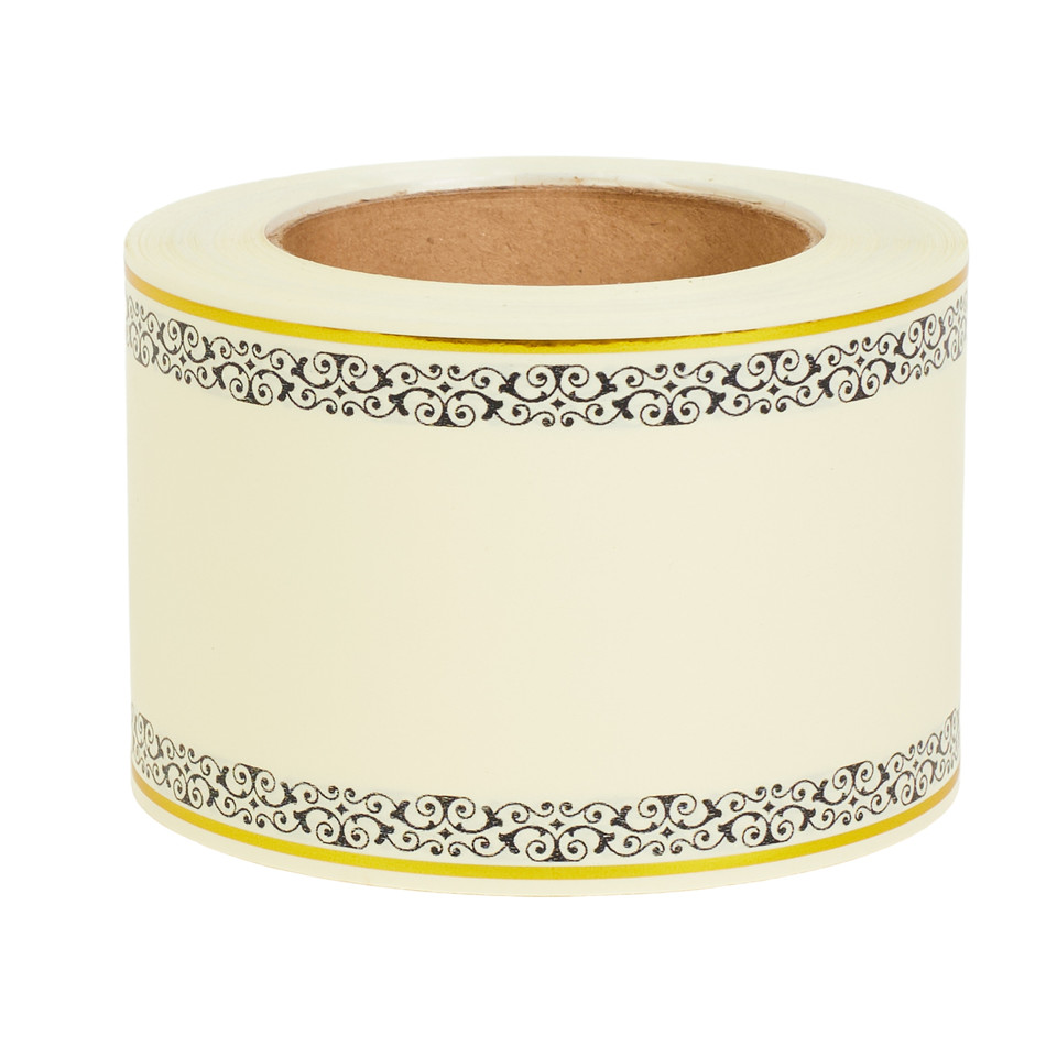 Wstążka (80 mm x 50y), #05 cream with rose gold printing FY80-05