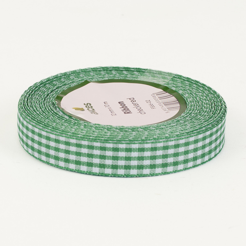 Wstążka – kratka (1,2cm x 10m), white/green FS66A-02