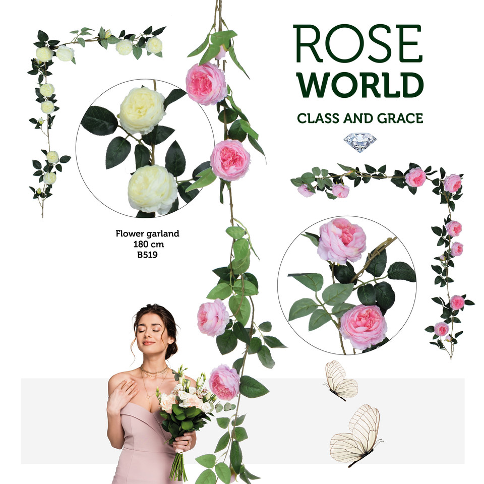 Peonia - girlanda 180 cm, 01 Cream B519-01