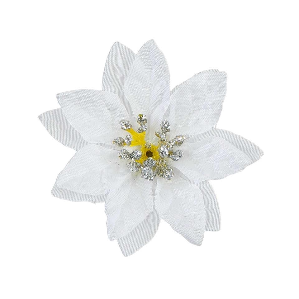 Poinsecja główka mała 7 cm (12 szt.), #19 white w/silver YY03-19