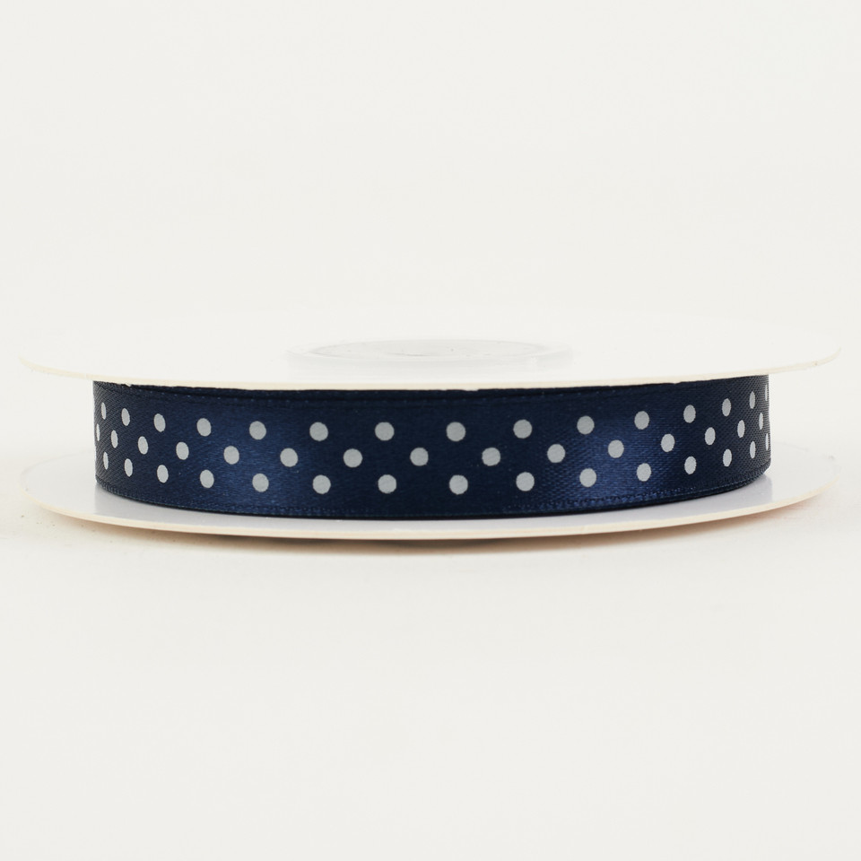 Wstążka satyna kropki (12 mm x y), navy FR19-120
