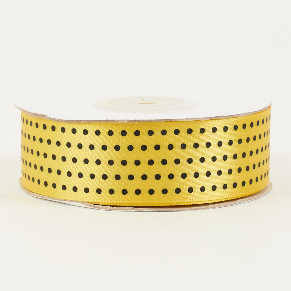 Wstążka satyna kropki (25 mm x 25y), yellow/black FR20-143