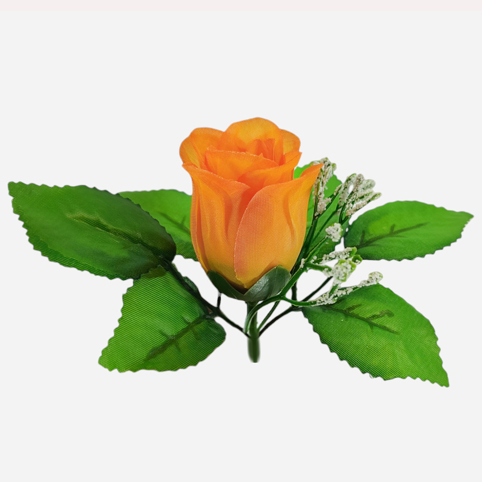 Róża w pąku z listkami, Yellow/Orange Edge W484-11