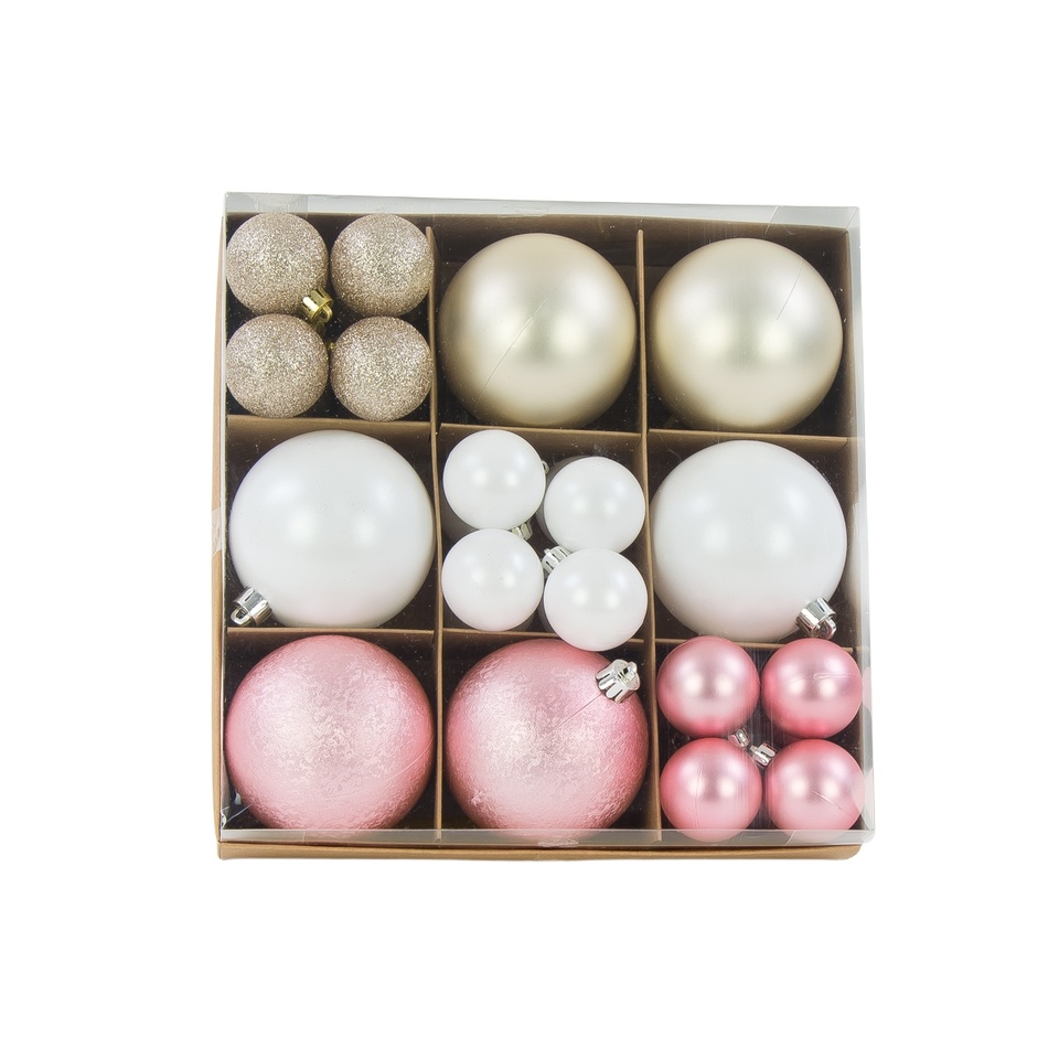 Baubles 18 pcs, #03 pink, white, champagne XL46-X03