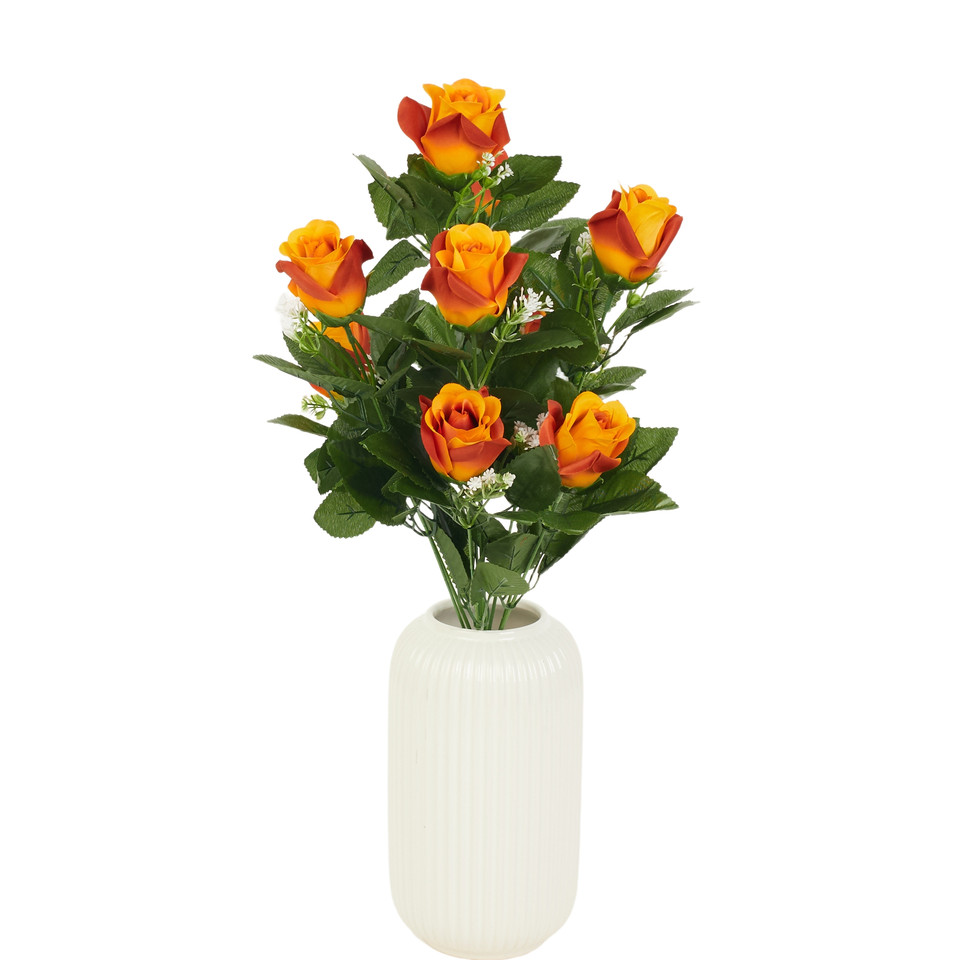 Rose in bud bouquet x 9, # 99 flame orange UN21-99