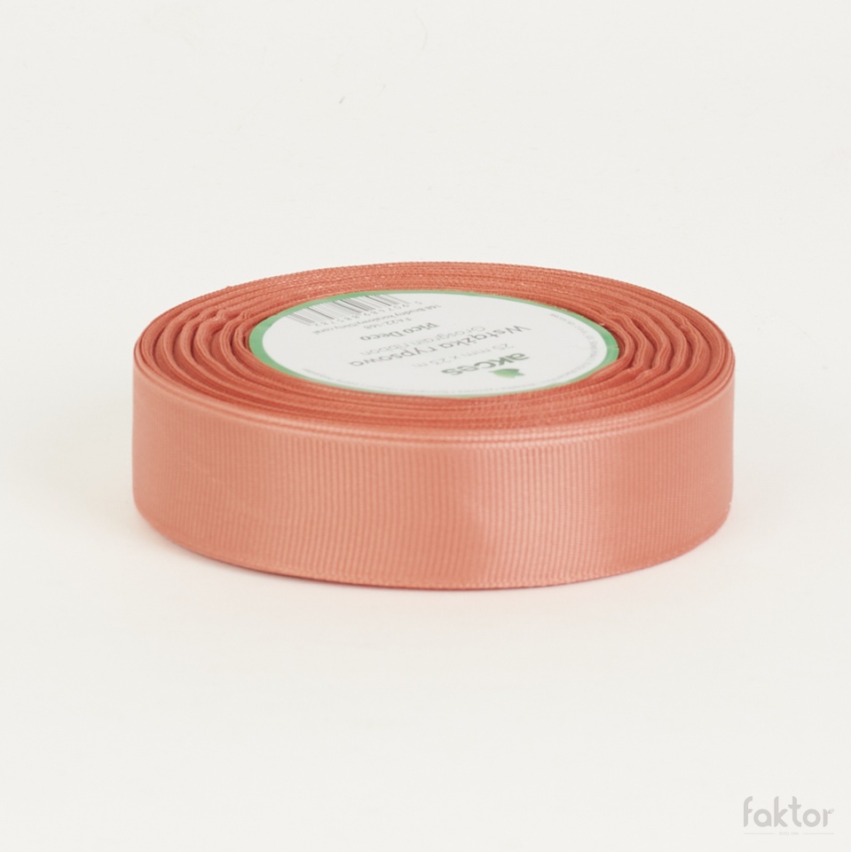 Wstążka rypsowa (25 mm x 25y), latte/pink FA22-168