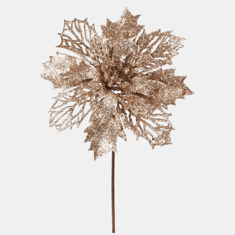 Glitter poinsettia on a peak, Gold S960-03